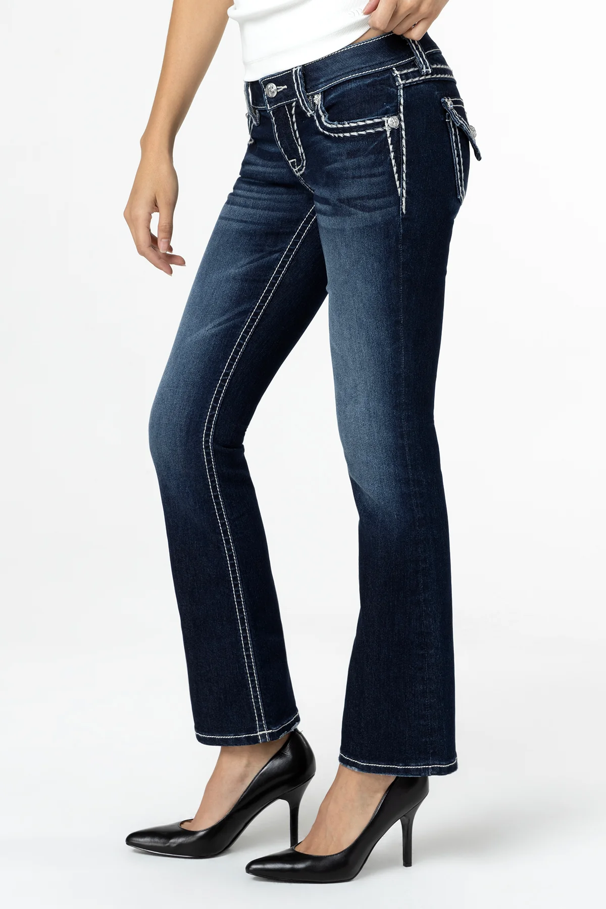 Loose Saddle Stitch Border Bootcut Jeans - Image 6