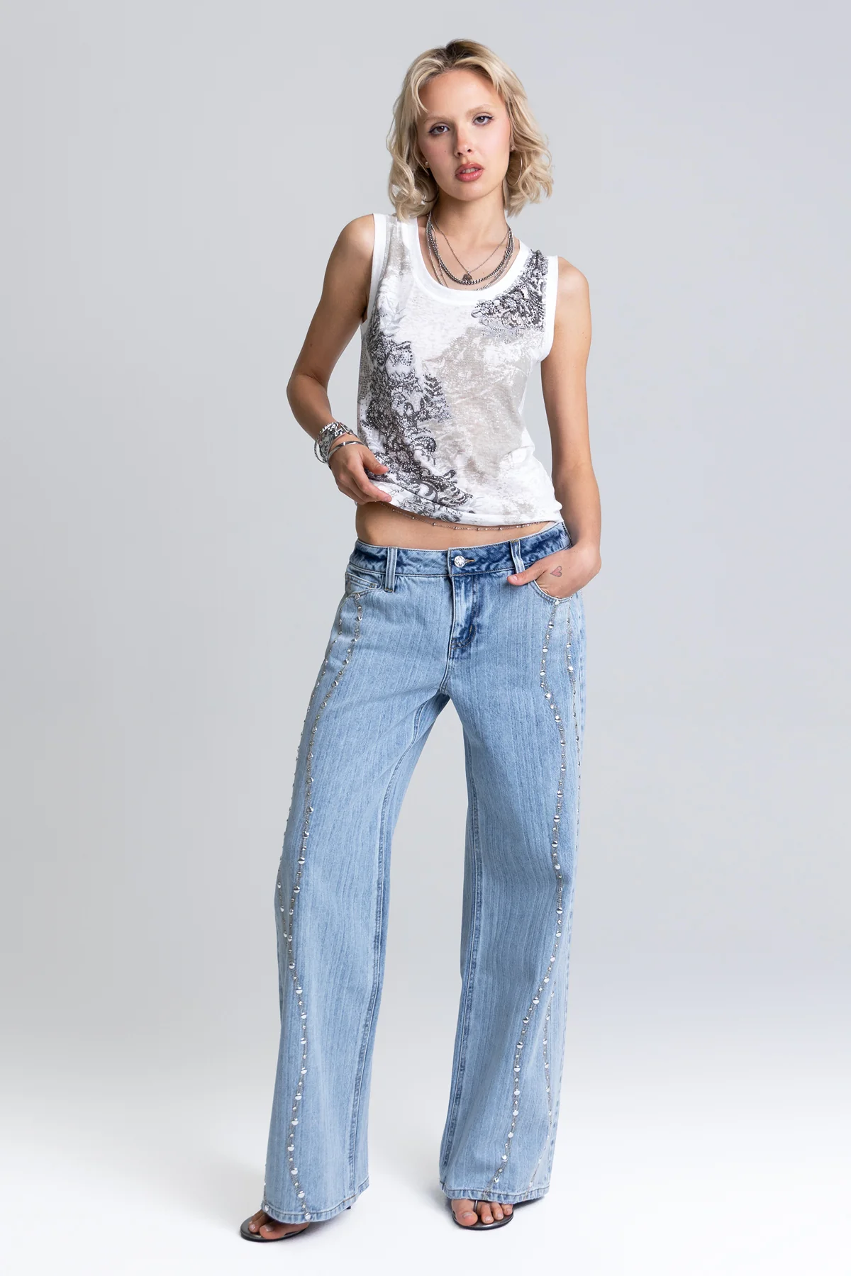 Serafina Studded Wide Leg Jeans - Image 3